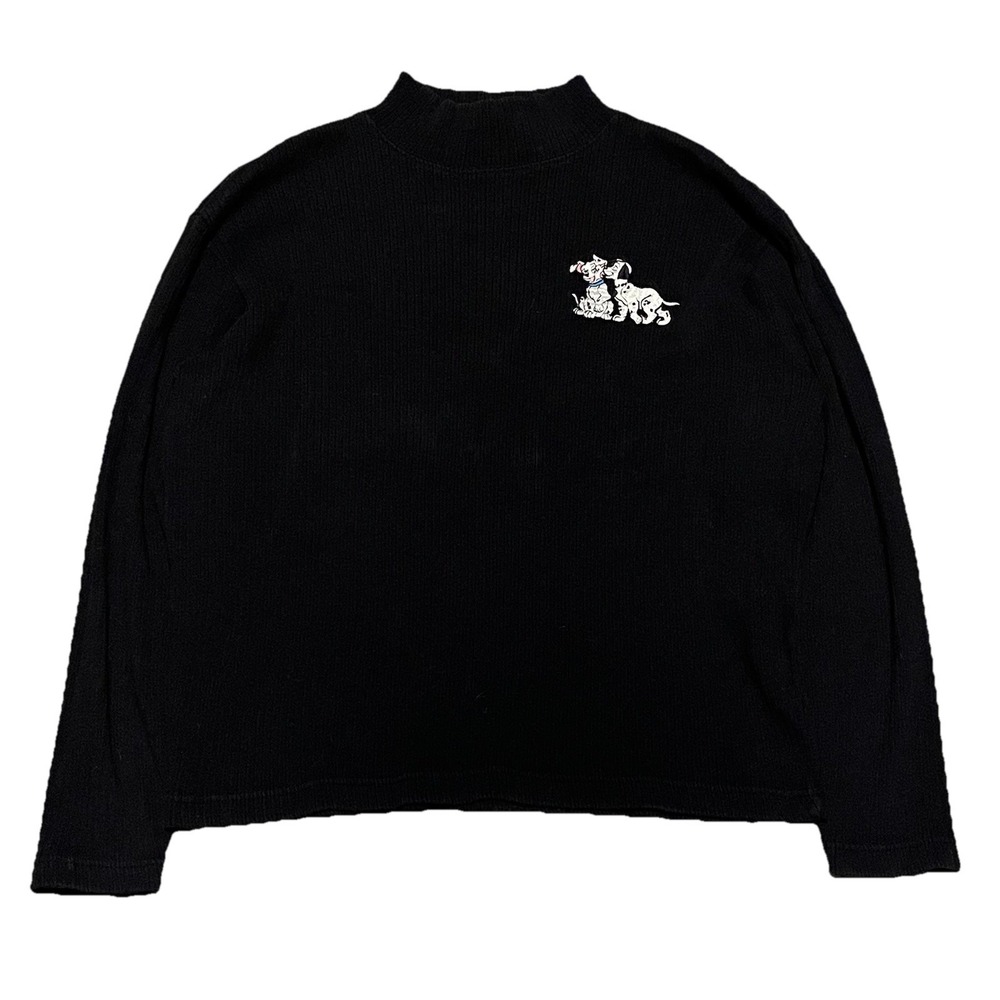 Vintage 90s 101 Dalmatians Women's Turtle Neck Sweater Large Black Disney Store